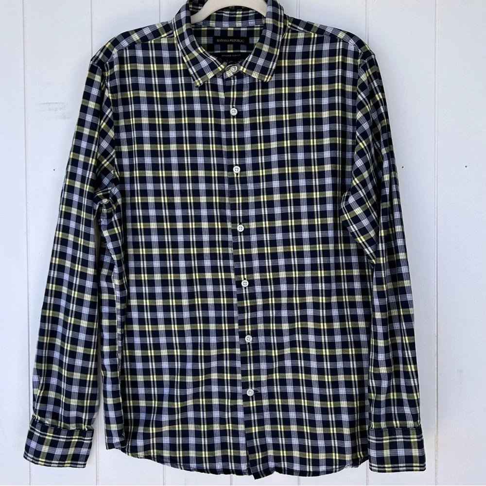 Banana Republic Men’s Intucked Slim Fit Button‎ Up Shirt Plaid Size Large